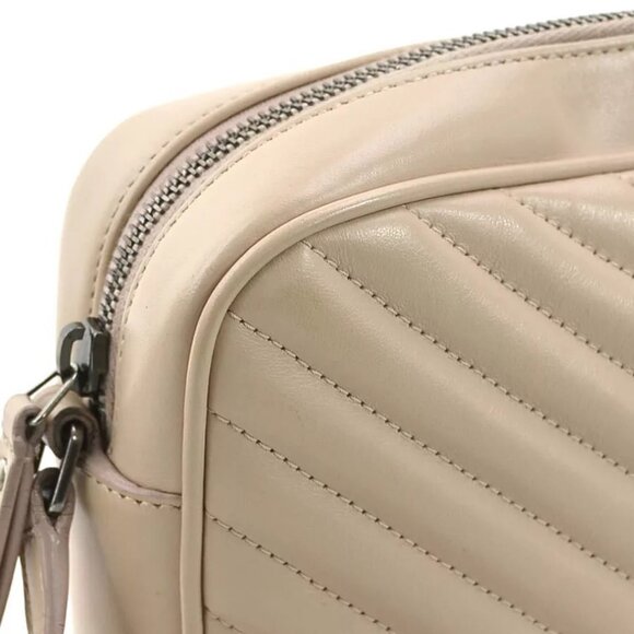 Auth SAINT LAURENT Lou Crossbody Shoulder Bag Beige Leather/Silvertone authentic - Picture 10 of 16